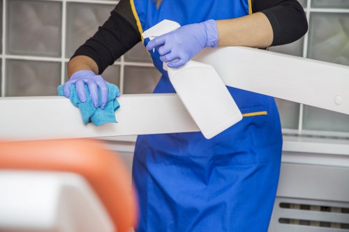 Cleaner wearing PPE while carrying out a risk-managed cleaning task